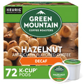 Green Mountain imagen frontal del empaque que muestra la variedad hazelnut decaf y conveniencia