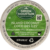 Green Mountain Island Coconut frontal del paquete mostrando diseño tropical y conteo 48