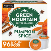 Green Mountain Coffee Roasters embalaje frontal mostrando sabor Pumpkin Spice y conveniencia