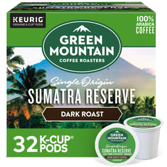 Green Mountain frontal de caja Sumatra Reserve mostrando diseño y cantidad
