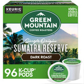 Green Mountain Coffee Roasters empaque frontal mostrando 96 cápsulas y beneficio conveniencia