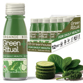 GREENHOUSE JUICE CO. frontal del pack de 12 shots refrescante y práctico