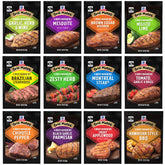 Grill Mates empaque frontal mostrando 12 sabores y beneficio de variedad