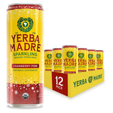 Guayaki lata frente mostrando diseño y sabor cranberry pom, refresca naturalmente