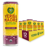 Guayaki Yerba Madre lata frontal mostrando diseño y sabor cereza