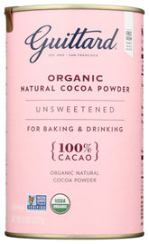 Guittard cacao orgánico empaque frontal mostrando marca y beneficio natural