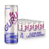 GURU lata Wild Berry al frente mostrando diseño y beneficio de energía natural