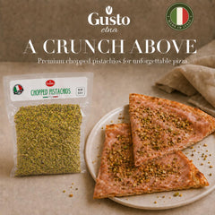 GUSTO ETNA detalle textura de pistachos troceados, aporta crocancia