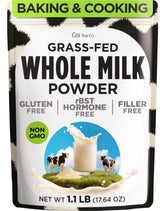 Gya Tea Co envase frontal mostrando leche en polvo, práctico y portátil