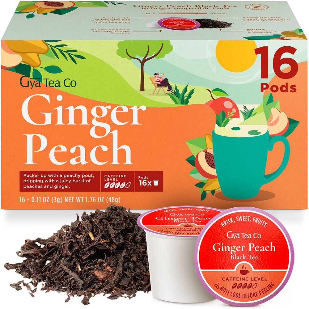 Gya Tea Co empaque frontal mostrando pods y marca, práctico y elegante