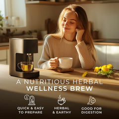 Gya Tea Co taza con infusión humeante, sabor terroso reconfortante