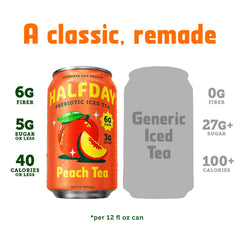 Lata HALFDAY en mano para comparar tamaño y conveniencia para llevar