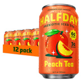Halfday lata frente mostrando etiqueta y beneficio sabor natural
