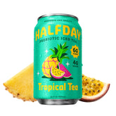 Halfday lata tropical al frente mostrando diseño y sabor refrescante
