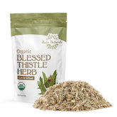Halo Naturals bolsa frontal mostrando cardo bendito orgánico y conservación