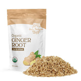 Halo Naturals bolsa frente mostrando jengibre orgánico y cierre resellable