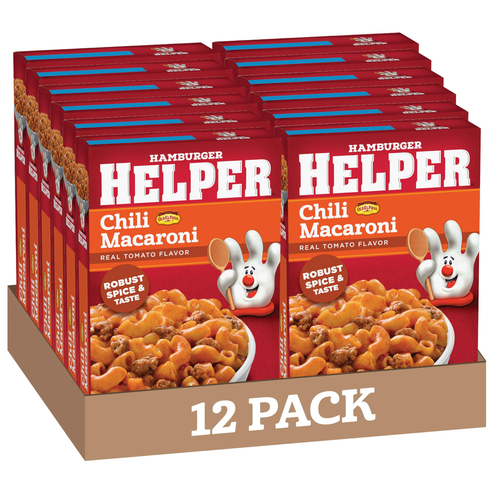 Hamburger Helper caja frente mostrando diseño y conveniencia