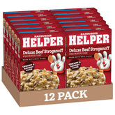 Hamburger Helper frente de la caja mostrando la marca y sabor stroganoff