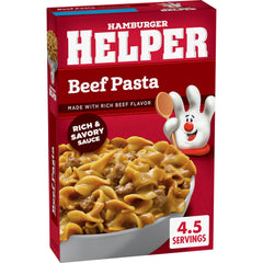 Hamburger Helper primer plano de salsa y pasta, sabor casero visible
