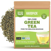 HANDPICK empaque frontal del té verde muestra cantidad y bolsa resealable