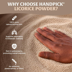 HANDPICK polvo de Mulethi disuelto en taza de infusión para sabor natural