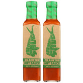 Hank Sauce Cilanktro frontal botella mostrando etiqueta y tamaño, ayuda a identificar producto