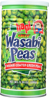 HAPI lata frontal con guisantes wasabi mostrando el envase y beneficio conservación
