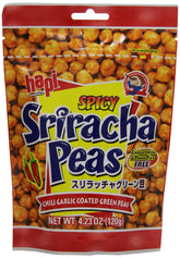 HAPI sriracha peas frente del empaque mostrando marca y diseño atractivo