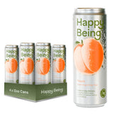 happy being lata frente mostrando diseño y sabor durazno, refresco bajo en calorías