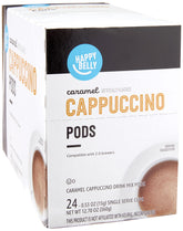 Happy Belly caja frontal del producto mostrando marca y sabor caramelo