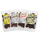 Hardtimes pack frontal mostrando las cuatro bolsas y variedad de sabores