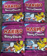 Haribo Berry Clouds paquete frontal mostrando 4 bolsas y presentación práctica