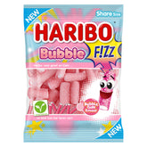 Haribo Bubble F!ZZ vista frontal con paquete abierto y colores atractivos