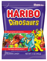 Haribo bolsa frontal mostrando las gominolas dinosaurio y atractivo visual