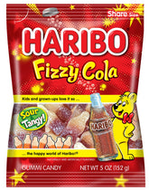 Haribo bolsa frontal mostrando botellitas de cola, ideal para compartir