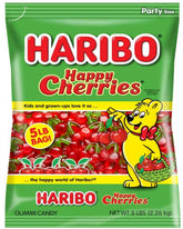 HARIBO bolsa frontal de Happy Cherries mostrando 5 lb y diseño atractivo