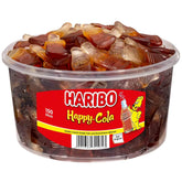 Haribo lata frontal mostrando 150 piezas y conservación prolongada