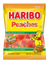 Haribo Peaches vista frontal del paquete, presentación atractiva