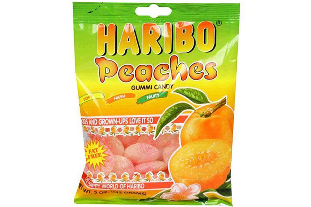 Haribo Peaches bolsa frontal mostrando diseño y facilidad de transporte