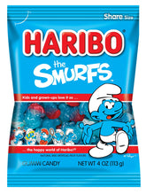 Haribo Smurfs frente del paquete mostrando diseño y tamaño práctico