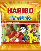 Haribo World Mix frente del empaque mostrando colores y variedad como snack práctico