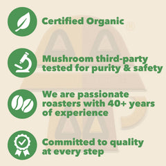 Harmonic Grounds etiqueta con certificaciones orgánicas y lista de ingredientes