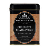 Harney & Sons lata frontal del Chocolate Chai Supreme con diseño atractivo