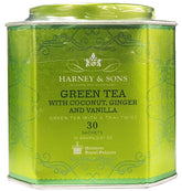 Harney & Sons empaquetado frontal mostrando la caja y beneficios aromáticos