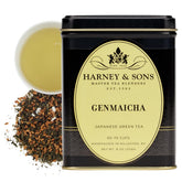 Harney & Sons lata frontal del Genmaicha mostrando diseño y sello de calidad