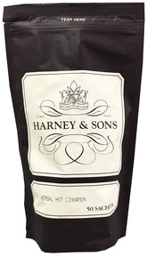 Harney & Sons paquete frontal de 50 sachets mostrando diseño y bolsa resellable