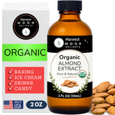 Harvest Moon Delights botella frontal mostrando extracto de almendra y etiqueta clara