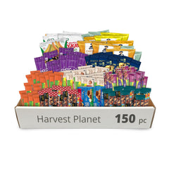 Harvest Planet empaque frontal de la caja de 150 snacks que facilita reposición rápida