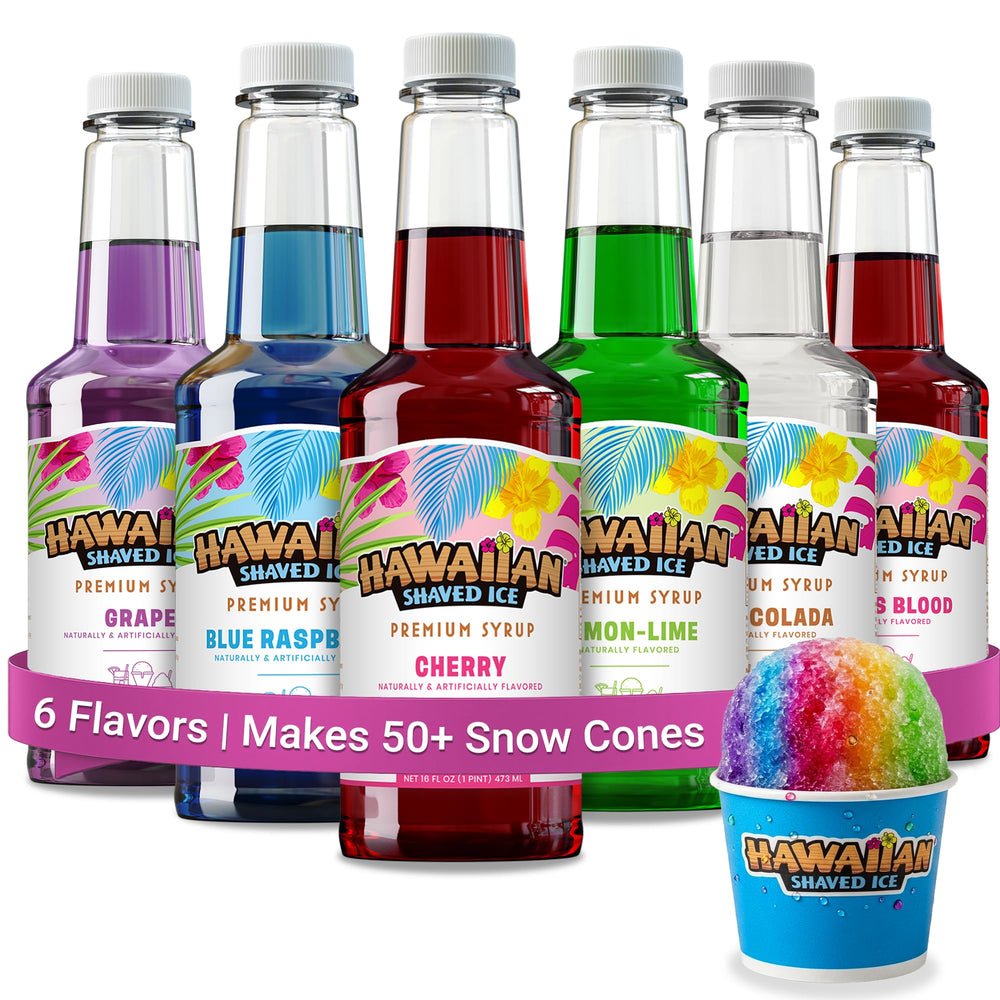 Hawaiian Shaved Ice frente del kit con seis botellas para fiestas
