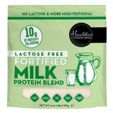 Healthier Comforts envase frontal mostrando el producto y beneficios de proteína